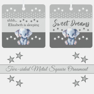 Schattige olifant sst voeg naam toe slaapt grijs metalen ornament