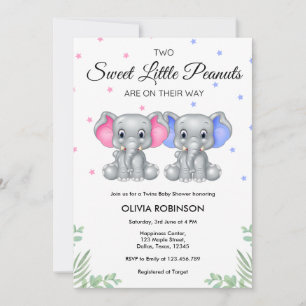 Schattige Olifant Twin Meisje Jongen Baby shower Kaart