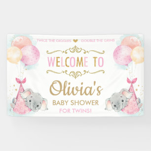 Schattige Olifant Twins Meisjes Baby shower Achter Spandoek