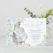 Schattige Olifant Zacht Blauw Bloemen Jongen Baby Kaart (Staand voorkant)