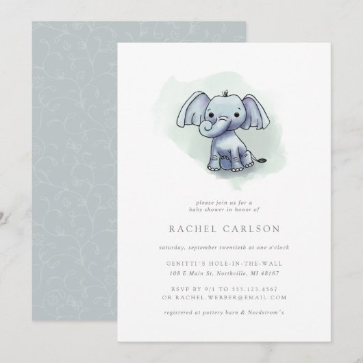schattige olifant zittend baby shower kaart (Voorkant / Achterkant)
