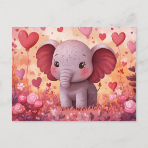 Schattige olifantenkuit harten & bloemen briefkaart
