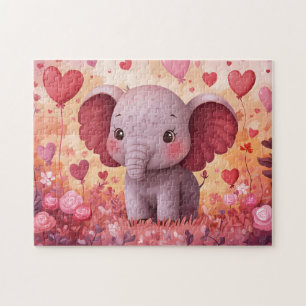 Schattige olifantenkuit harten & bloemen legpuzzel