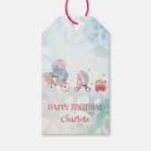 Schattige Olifantfiets Safari oerwoud Verjaardagsf Cadeaulabel (Voorkant)