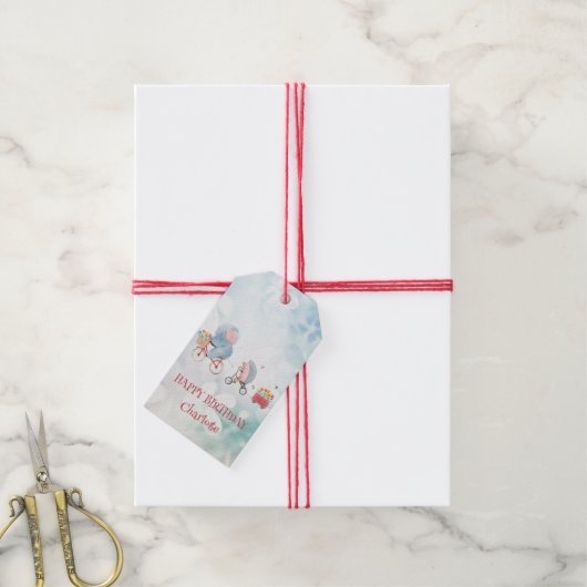 Schattige Olifantfiets Safari oerwoud Verjaardagsf Cadeaulabel (Met Touw)