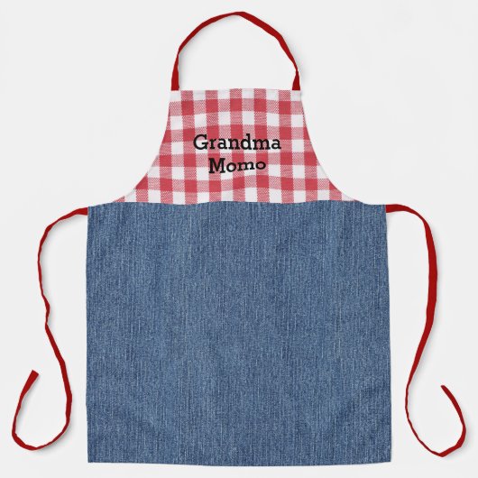 Schattige Oma Rood & Wit Check Blauw Denim Print Schort (Voorkant)