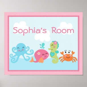 Schattige Onder de Zee Roze/Meisje Poster/Print Poster