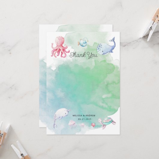 Schattige onder het Zee Baby shower bedankpas (Voorkant / Achterkant in situ)