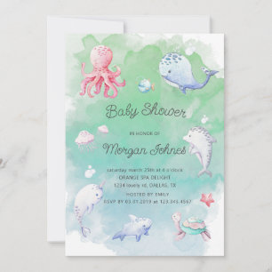 Schattige Onder het Zee Waterverf Baby shower Uitn
