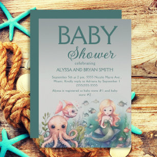 Schattige Onder Zee Zeemeermin Octopus Vis Baby Bo Kaart