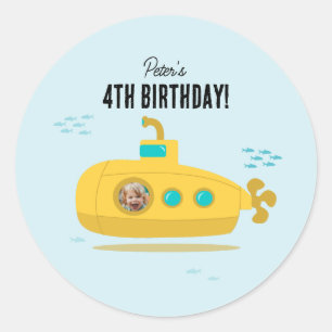Schattige Onderzeeër Diepzee Verjaardag Kinderen F Ronde Sticker