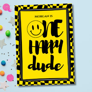 Schattige One Happy Dude Checkered Boys Eerste Ver Kaart