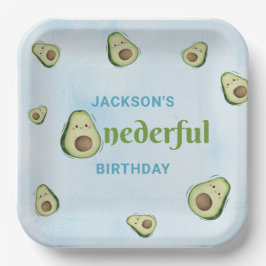 Schattige Onederful Avocado 1e Verjaardagsfeest Papieren Bordje