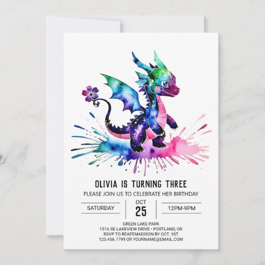 Schattige online draken digitaal meisje verjaardag kaart (Voorkant)