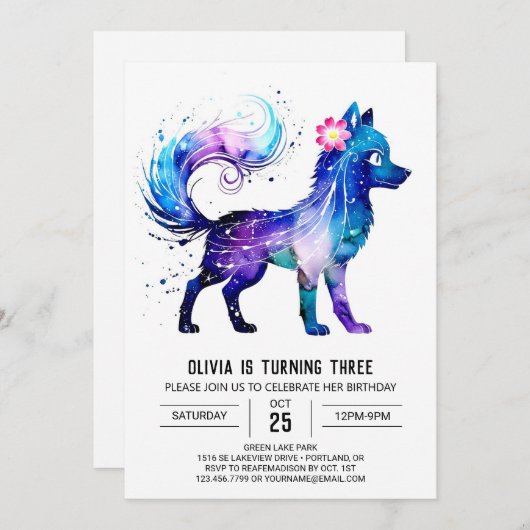 Schattige Online Wolf Digitaal Meisje Verjaardag Kaart (Voorkant / Achterkant)