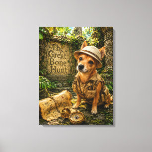 Schattige Ontdekkingshond Oude Jungle Ruïnes Kunst Canvas Afdruk