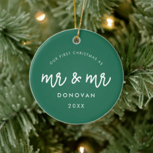 Schattige Onze eerste kerst als Mr & Mr Green LGBT Keramisch Ornament