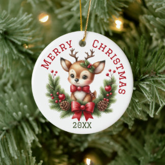 Schattige op maat gemaakte herten Kerstmis Keramisch Ornament