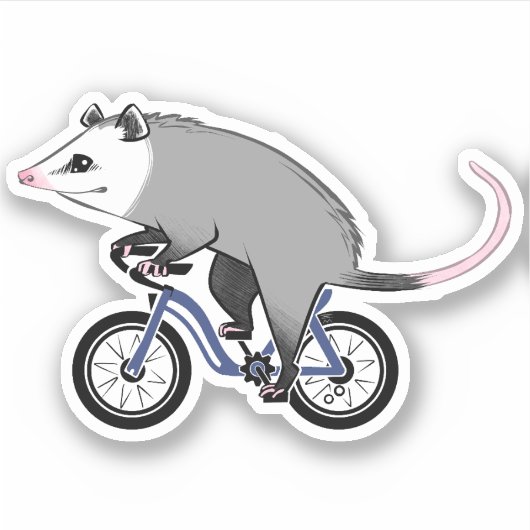 Schattige Opossum op een fiets Sticker (Voorkant)