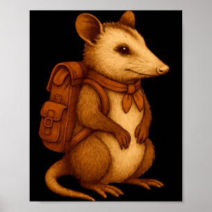 Schattige opossum rugzakker kampeerder boswandelaa poster
