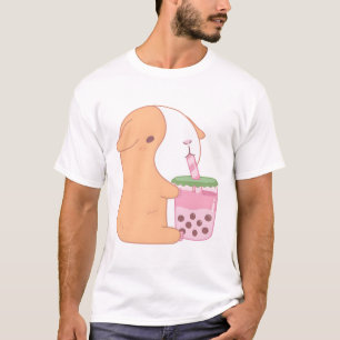 Schattige Oranje cavia Drink aardbeienbubbel T-shirt