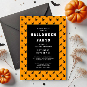 Schattige Oranje En Zwarte Spinnen Halloween Feest Kaart