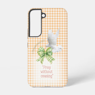 Schattige Oranje Geruite Groen Strik Duif Christel Samsung Galaxy Hoesje