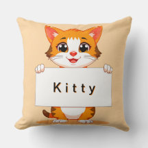 Schattige oranje kat houdt een blanco bord vast