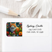 Schattige Oranje Kat in Bloemen  Etiket (Insitu)