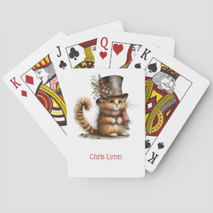 Schattige oranje kat met hoed Kerstmis Pokerkaarten