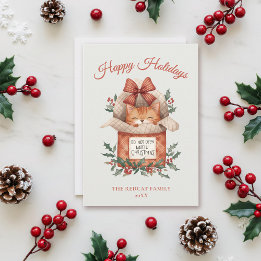 Schattige Oranje Kat Niet Openen Tot Kerstmis Feestdagenkaart