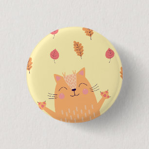 Schattige Oranje Kat Speelt in de Bladeren van de Ronde Button 3,2 Cm