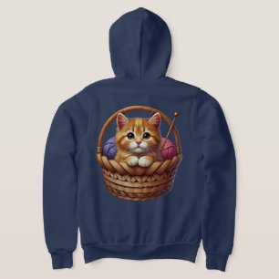 Schattige Oranje kitten in mand met garen Hoodie