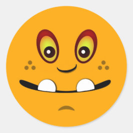 Schattige Oranje Monster Gezicht met een Onderbeet Ronde Sticker