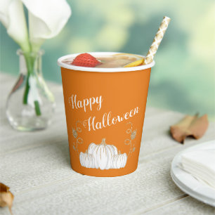 Schattige Oranje Pompoen Gelukkig Halloween Papieren Bekers