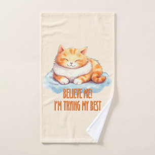 Schattige Oranje Tabby Cat- Ik probeer mijn best Bad Handdoek