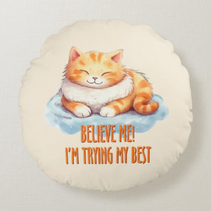 Schattige Oranje Tabby Cat- Ik probeer mijn best Rond Kussen