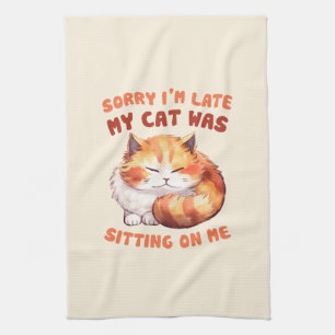 Schattige Oranje Tabby Cat- Sorry dat ik te laat b Theedoek