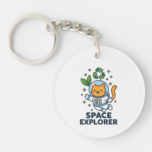 Schattige oranje tabby kat astronaut zwaait met po sleutelhanger