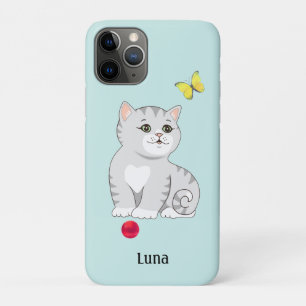 Schattige oranje tabby poes op lichtblauw iPhone 11 pro hoesje