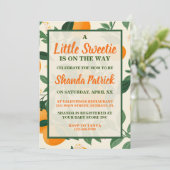 Schattige Oranje thema Baby shower Uitnodiging (Staand voorkant)