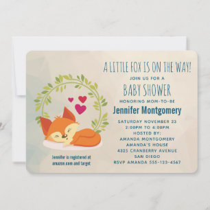 Schattige Oranje Vos met Groene Krans Baby Shower Kaart