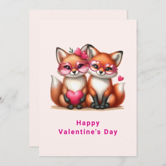 Schattige Oranje Vossen Verliefd met Valentijn Feestdagenkaart (Voorkant / Achterkant)