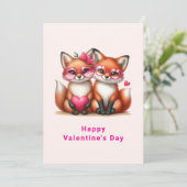Schattige Oranje Vossen Verliefd met Valentijn Feestdagenkaart (Staand voorkant)