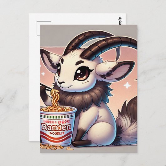 Schattige Oryx Eten Noodles Briefkaart (Voorkant / Achterkant)