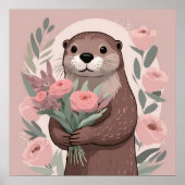 Schattige Otter Boho Flowers Poster (Voorkant)