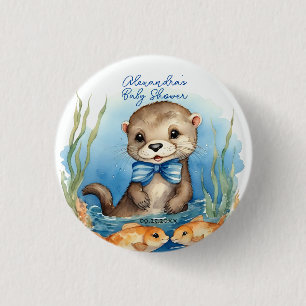 Schattige Otter Boy Baby shower Ronde Button 3,2 Cm