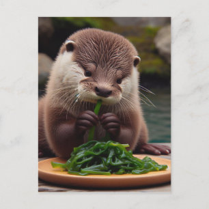 Schattige otter die een zeewiersalade eet briefkaart