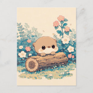 Schattige Otter die over een stam gluurt in een we Briefkaart