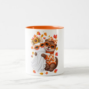 Schattige Otter Geest Halloween Herfst  Tweekleurige Koffiemok